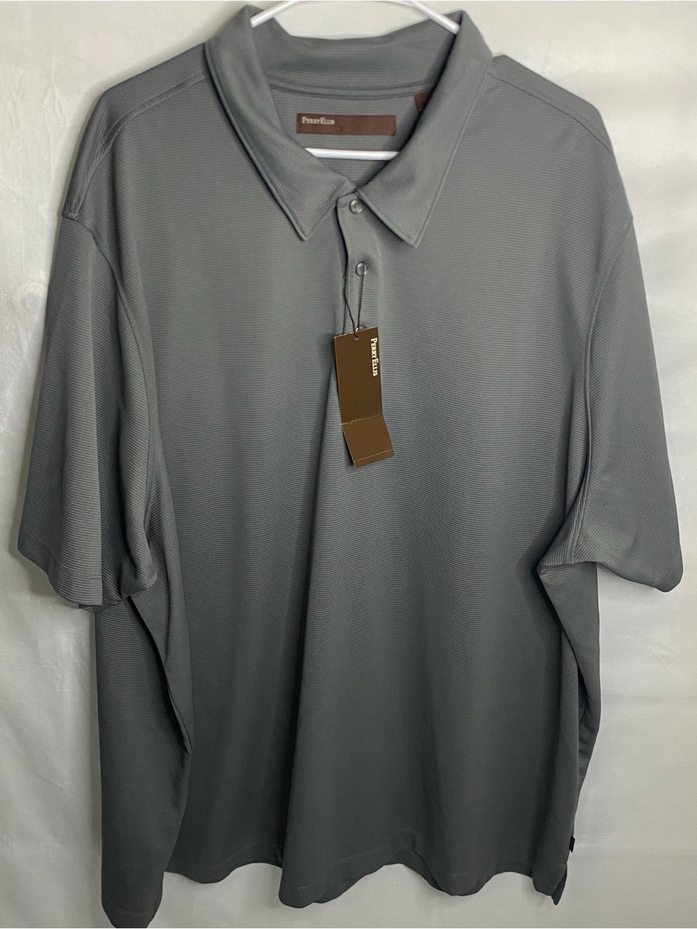 NWT Perry Ellis Polo Shirt Mens 3X Grey Ribbed Textured Short Sleeve Big